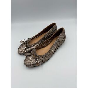 Ali MacGraw Womens Silver Gray Round Toe Leather Woven Ballet Flats Size 8